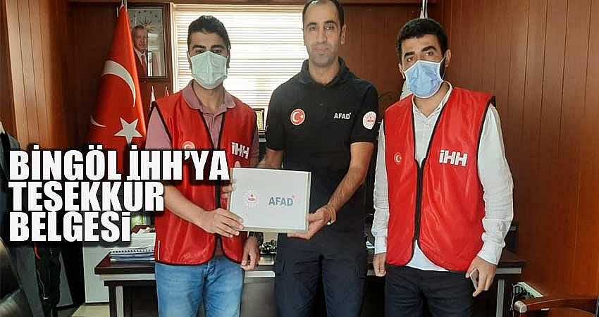 BİNGÖL İHH’YA TEŞEKKÜR BELGESİ VERİLDİ